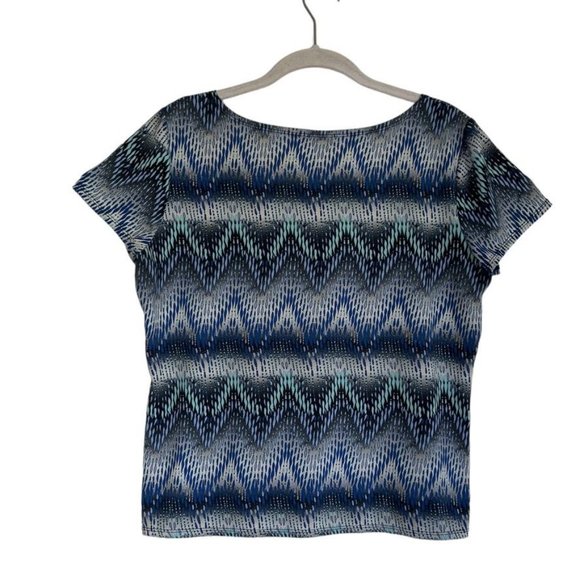 Elementz Women's Short Sleeve Print Top in Blue/Green/White/Gray - Size M - Picture 2 of 6